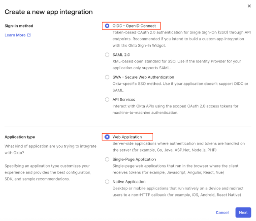 Select OIDC Web Application