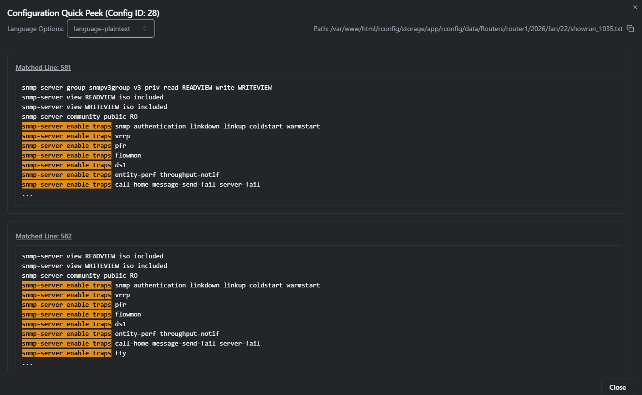 Peek Configuration Matches