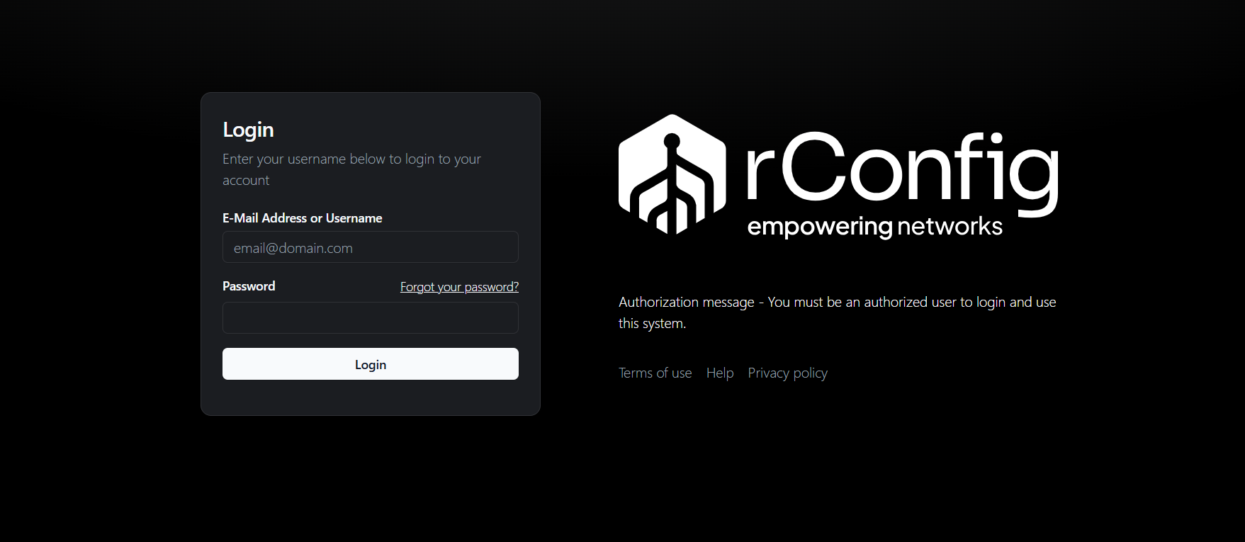 rConfig V8 Core authentication login interface after successful upgrade from V6 network management platform