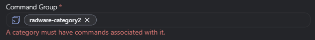 Command Group with no attached commands error indicator